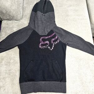 Fox Racing Pullover Hoodie, Black Gray Pink, High Collar, XS